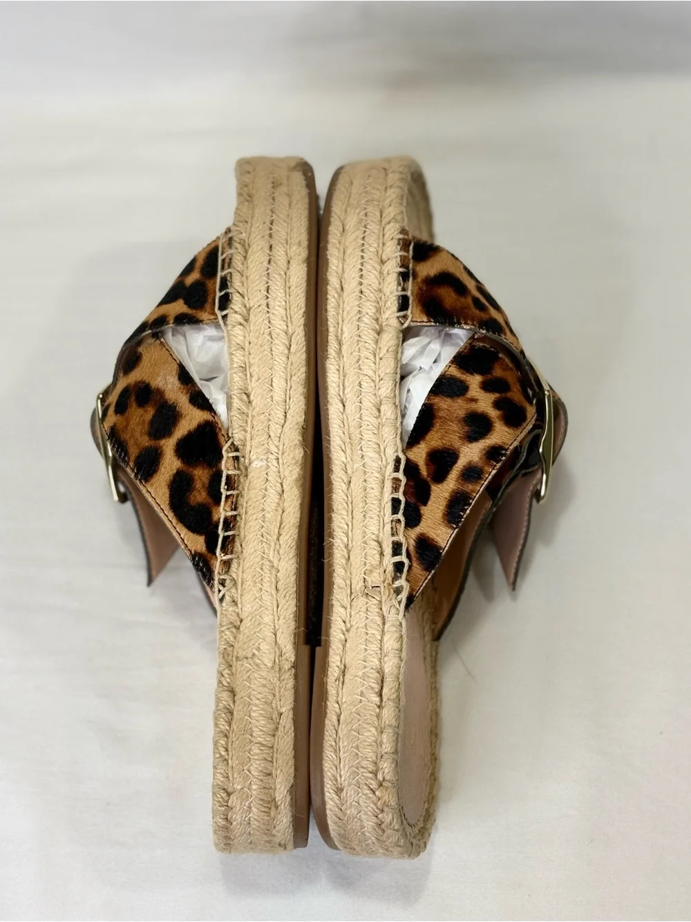 J. CREW Leopard Print Espadrille Slide Sandals with Gold Buckle SZ 8.5